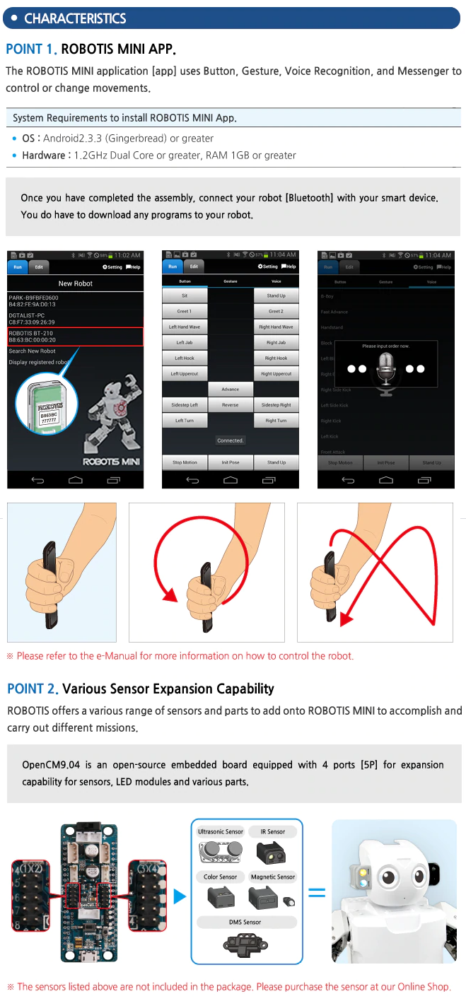 ROBOTIS MINI Characteristics