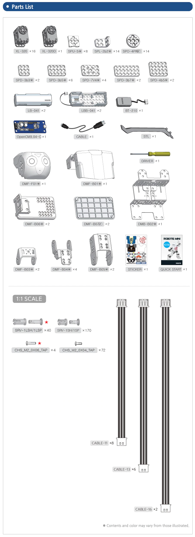 ROBOTIS MINI Parts List